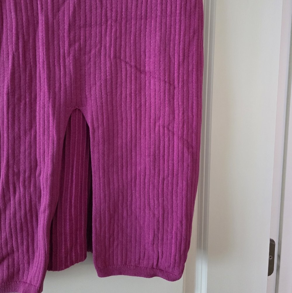 Free People Ribbed Sweater Midi Skirt Womens L Preppy Boho Pink Fuchsia - Picture 2 of 8